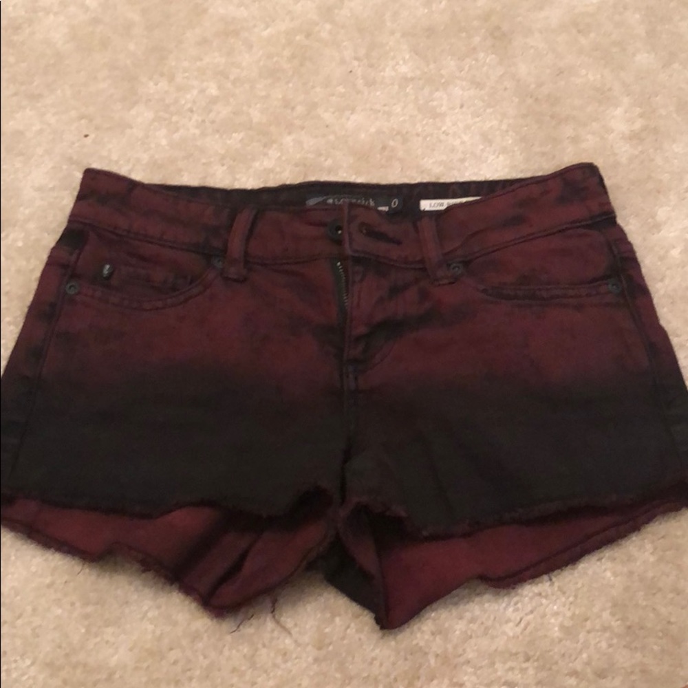 Black and red denim shorts